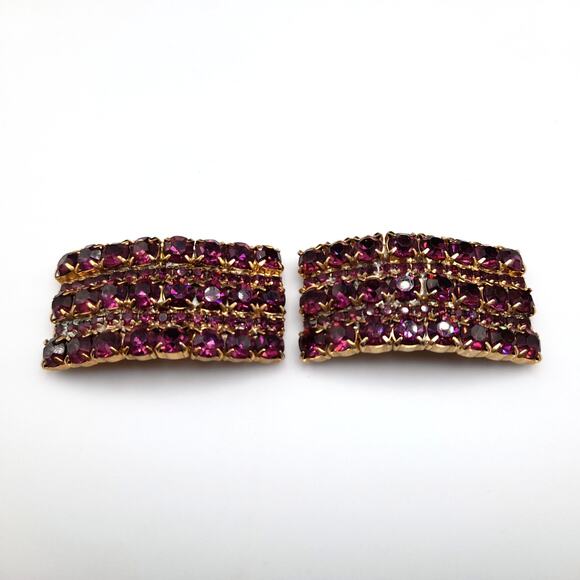 Vintage Purple Rhinestone Shoe Clips, Gold Plated, 1960s - Picture 3 of 10